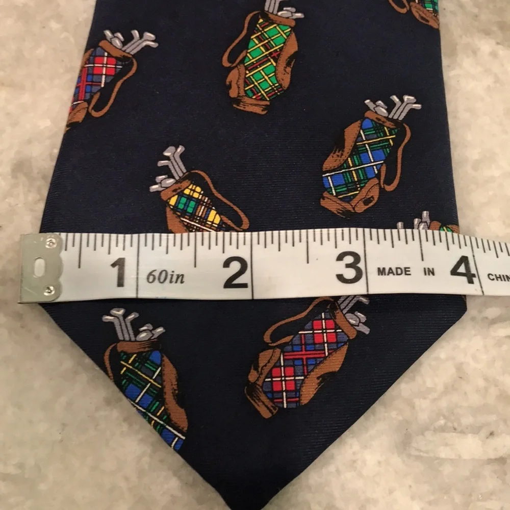 Alynn Silk Tartan‎ Bags Tie Mens Navy Blue Golf Motif Designer Necktie